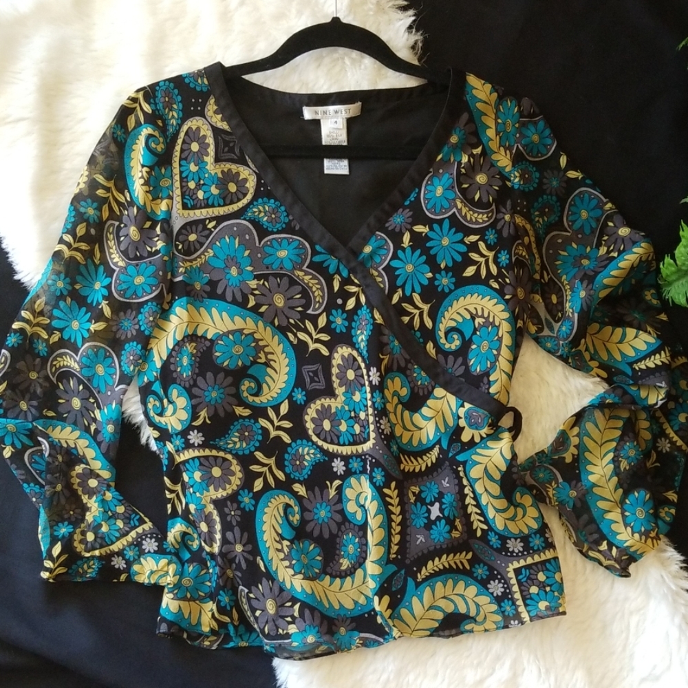 NINE WEST Faux wrap silk blouse